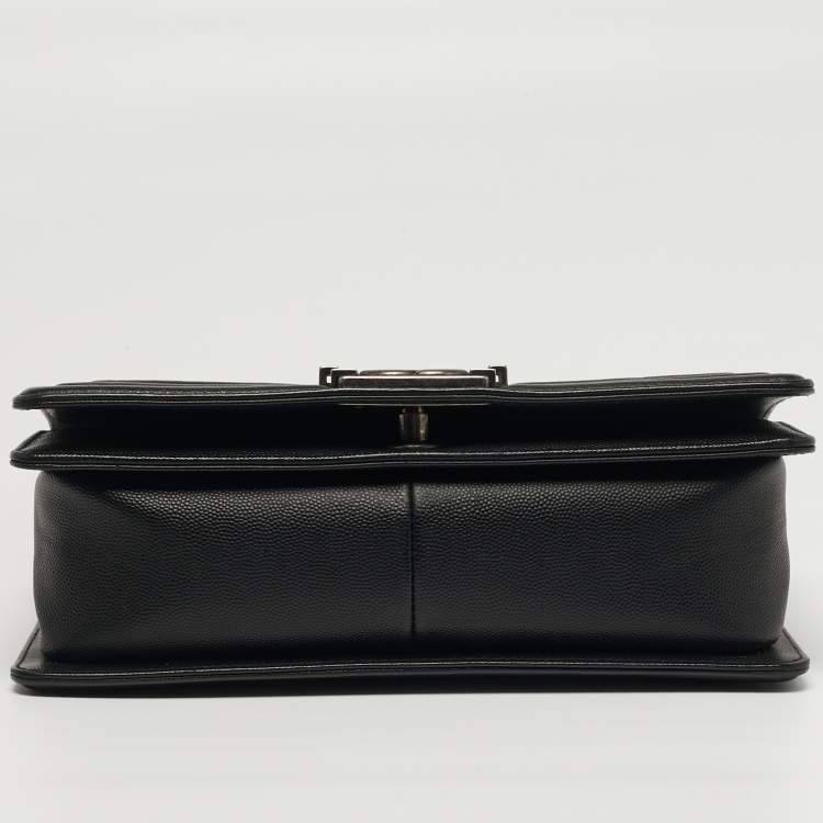 Pre Owned Chanel Boy Medium Black Quilted Caviar Leather Flap Bag