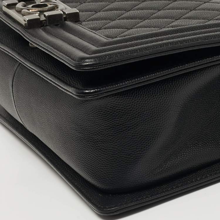 Pre Owned Chanel Boy Medium Black Quilted Caviar Leather Flap Bag