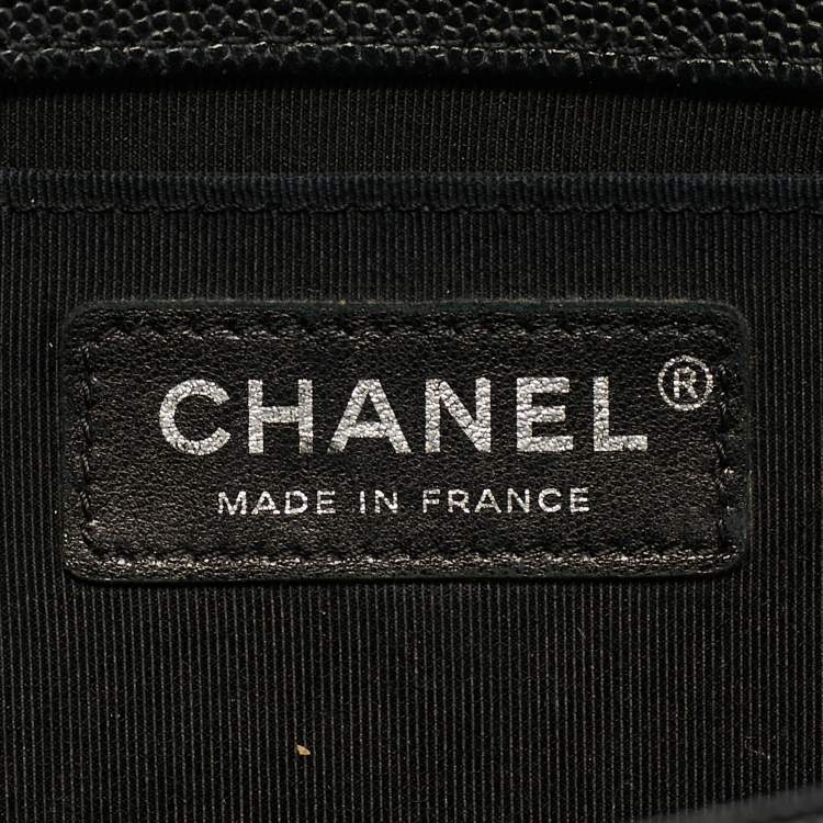 Pre Owned Chanel Boy Medium Black Quilted Caviar Leather Flap Bag