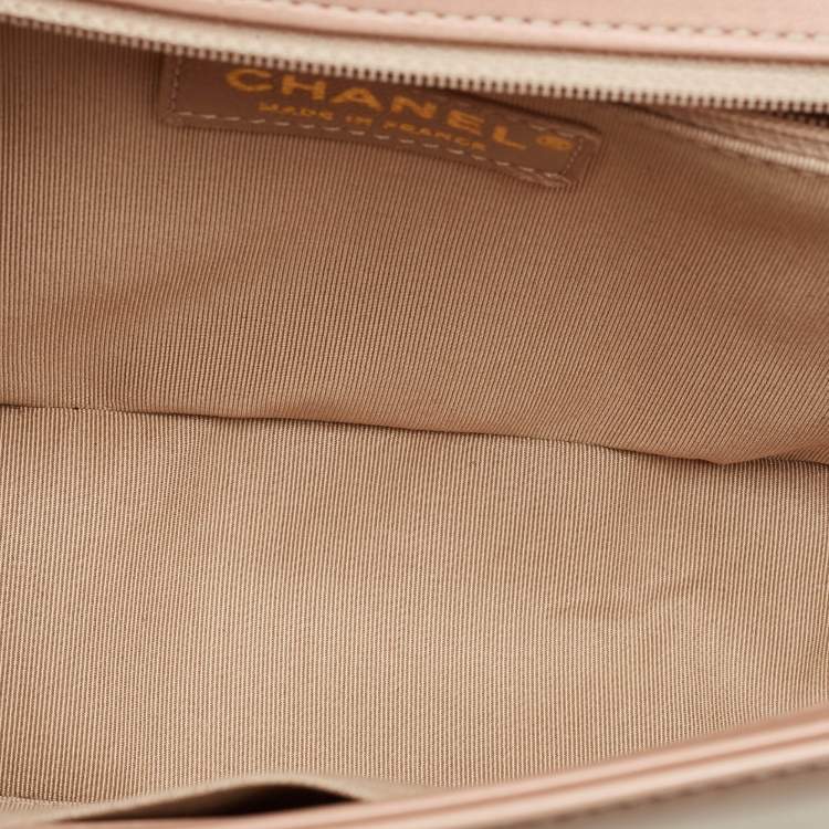 Pre Owned Chanel Boy New Medium Metallic Pink Quilted Patent Leather Flap Bag