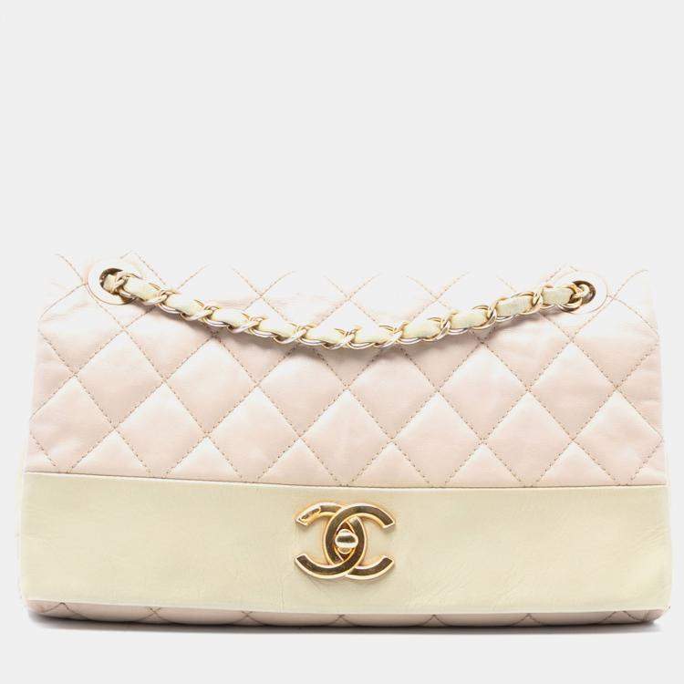 Pre Owned Chanel White Medium Quilted Calfskin Soft Elegance Flap
