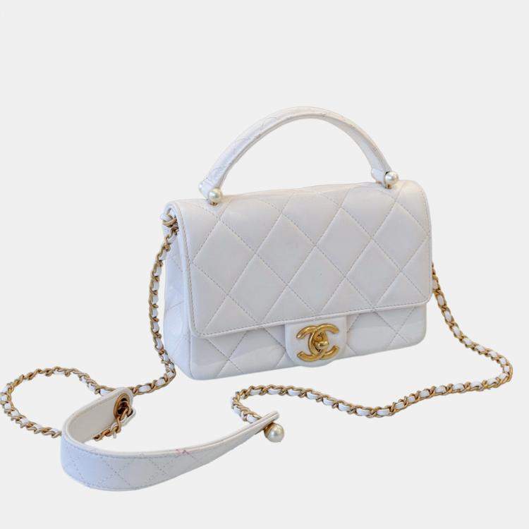 Pre Owned Chanel Pearl handle bag white with gold hardware
