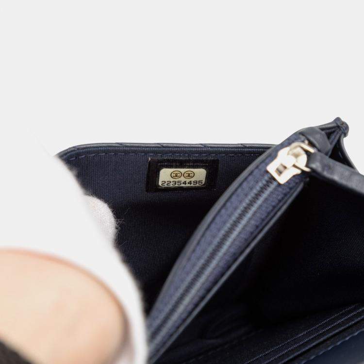 Pre Owned Chanel Blue Chevron Lambskin Boy Wallet on Chain