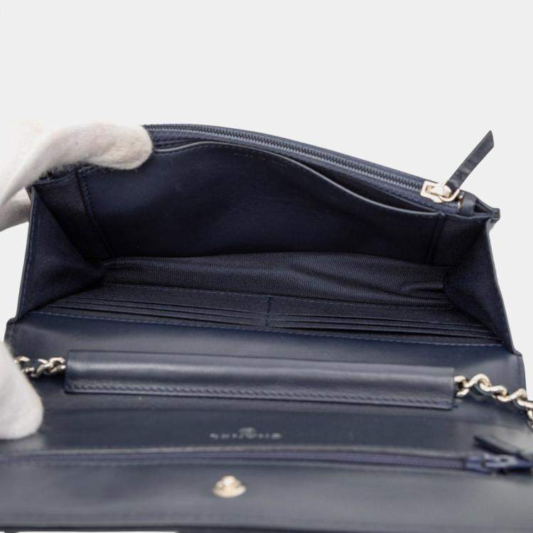 Pre Owned Chanel Blue Chevron Lambskin Boy Wallet on Chain