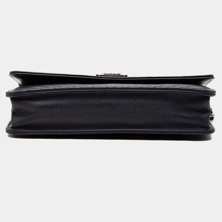 Pre Owned Chanel Blue Chevron Lambskin Boy Wallet on Chain