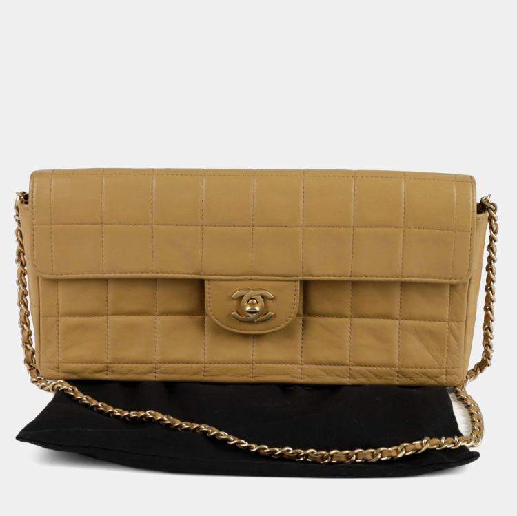 Pre Owned Chanel Chocolate Bar Brown Leather Flap Shoulder Bag