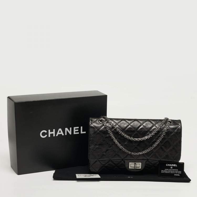 Pre Owned Chanel 2.55 Reissue 227 Black Quilted Glazed Aged Leather Flap Bag
