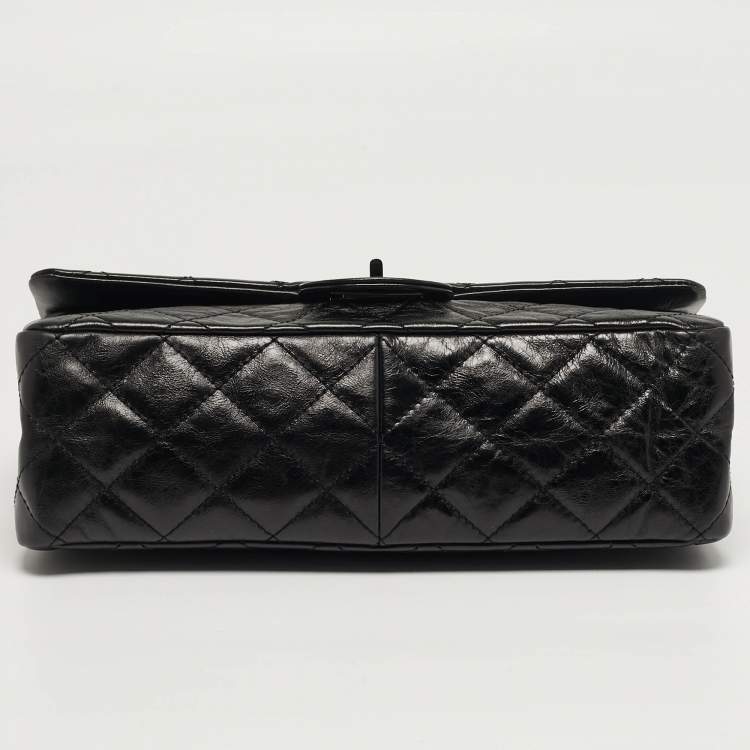 Pre Owned Chanel 2.55 Reissue 227 Black Quilted Glazed Aged Leather Flap Bag
