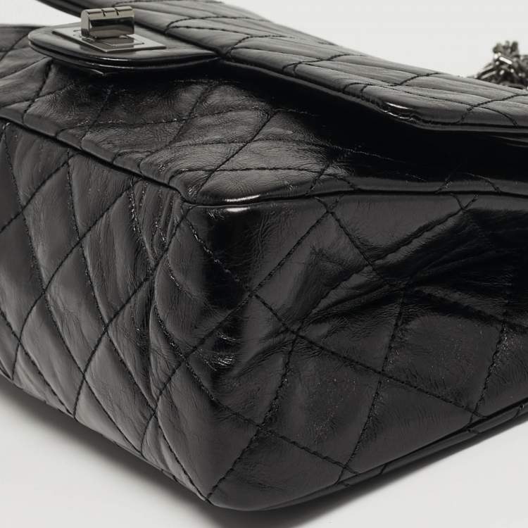 Pre Owned Chanel 2.55 Reissue 227 Black Quilted Glazed Aged Leather Flap Bag