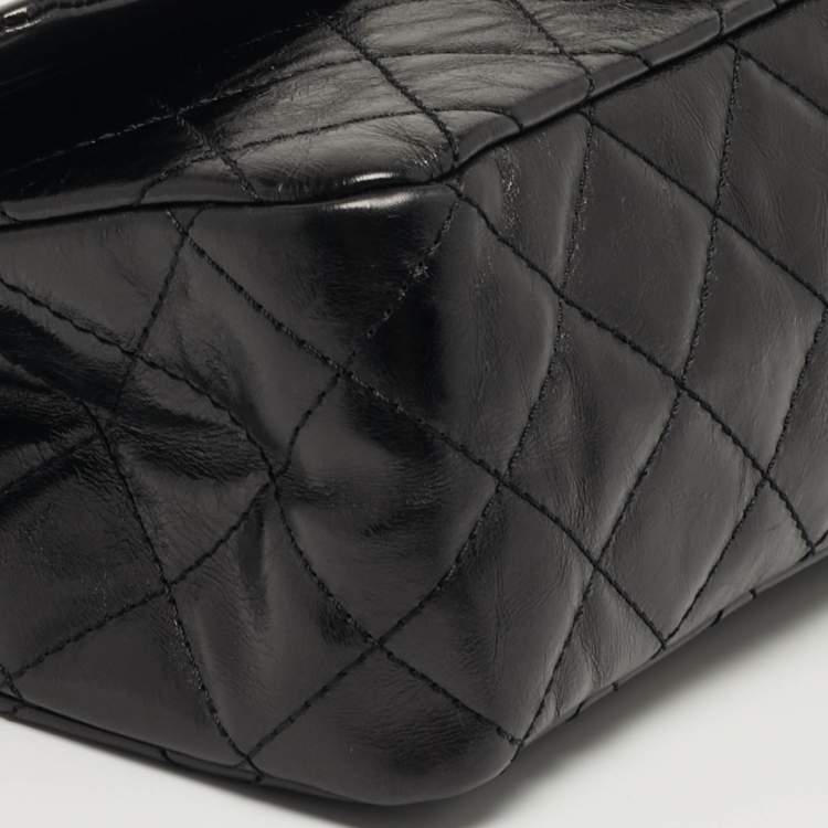 Pre Owned Chanel 2.55 Reissue 227 Black Quilted Glazed Aged Leather Flap Bag