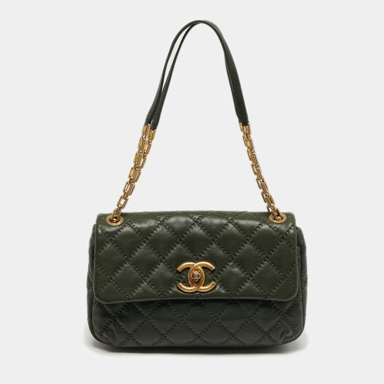 Pre Owned Chanel Green Ultimate Stitch Quilted Leather Retro Chain Flap Bag