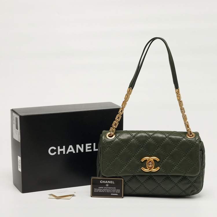 Pre Owned Chanel Green Ultimate Stitch Quilted Leather Retro Chain Flap Bag