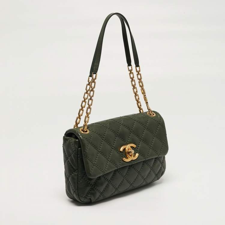 Pre Owned Chanel Green Ultimate Stitch Quilted Leather Retro Chain Flap Bag