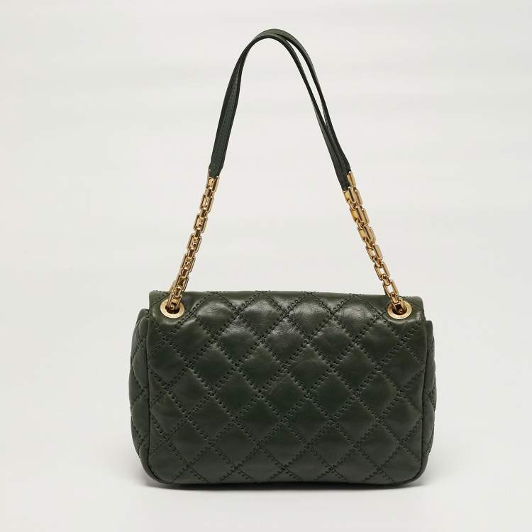 Pre Owned Chanel Green Ultimate Stitch Quilted Leather Retro Chain Flap Bag
