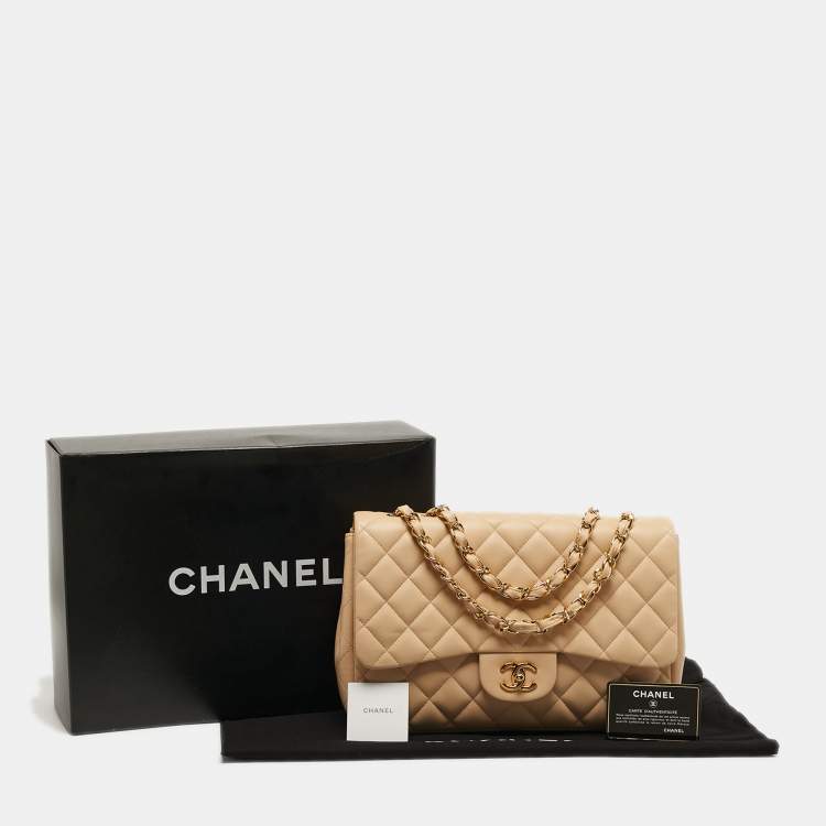 Pre Owned حقيبة شانيل جامبو  كلاسيك جلد شيفرون لامع خوخي بقلاب