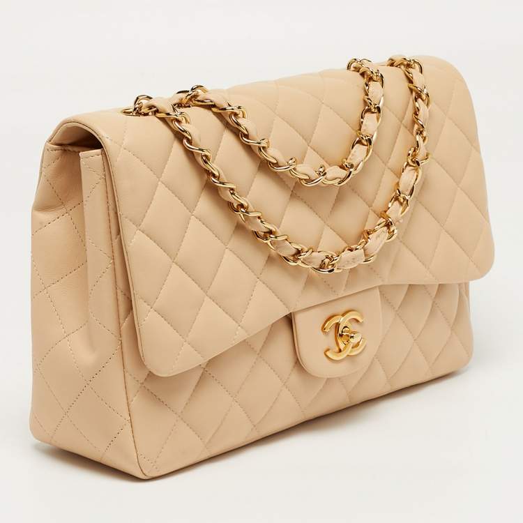 Pre Owned حقيبة شانيل جامبو  كلاسيك جلد شيفرون لامع خوخي بقلاب