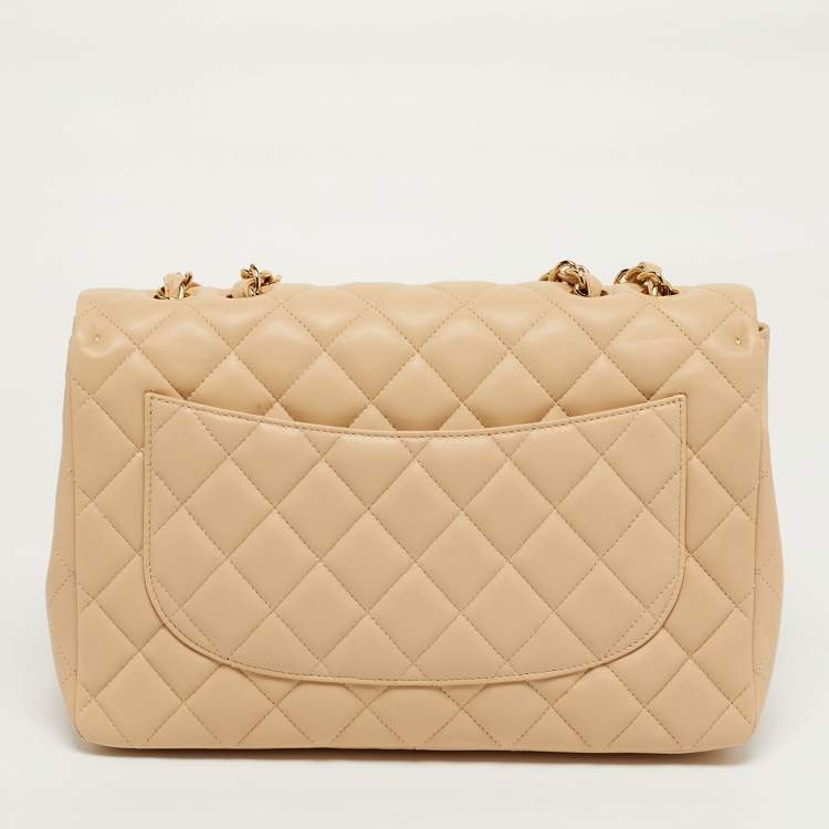 Pre Owned حقيبة شانيل جامبو  كلاسيك جلد شيفرون لامع خوخي بقلاب