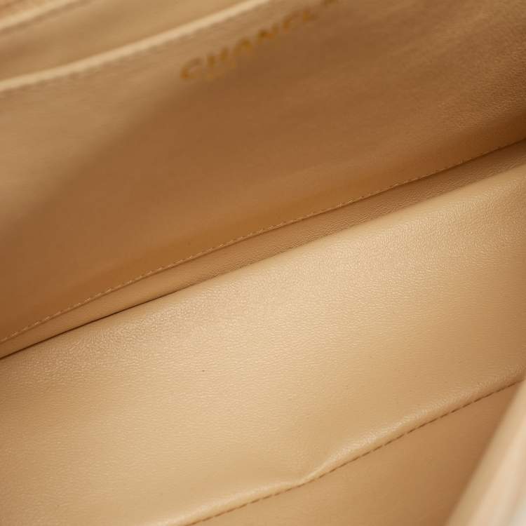 Pre Owned حقيبة شانيل جامبو  كلاسيك جلد شيفرون لامع خوخي بقلاب