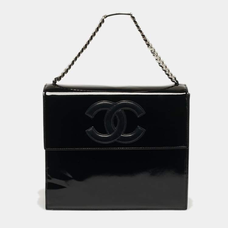 Pre Owned Chanel CC Black Patent and Leather Chain Top Handle Bag