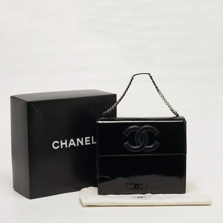Pre Owned Chanel CC Black Patent and Leather Chain Top Handle Bag