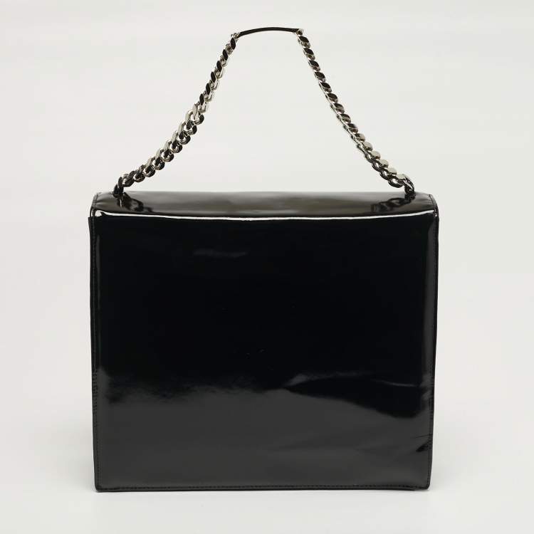 Pre Owned Chanel CC Black Patent and Leather Chain Top Handle Bag