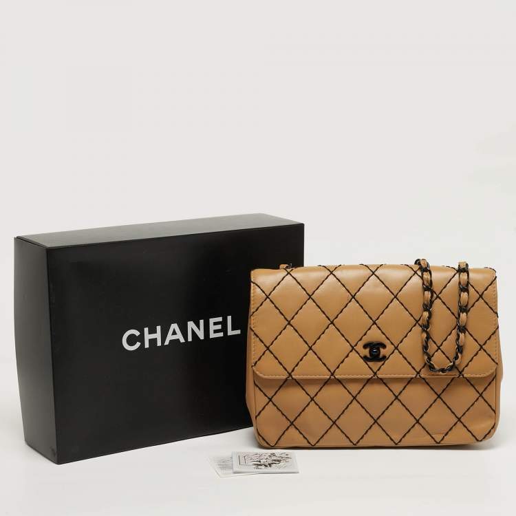 Pre Owned Chanel Beige/Black Wild Stitch Quilted Leather Flap Bag