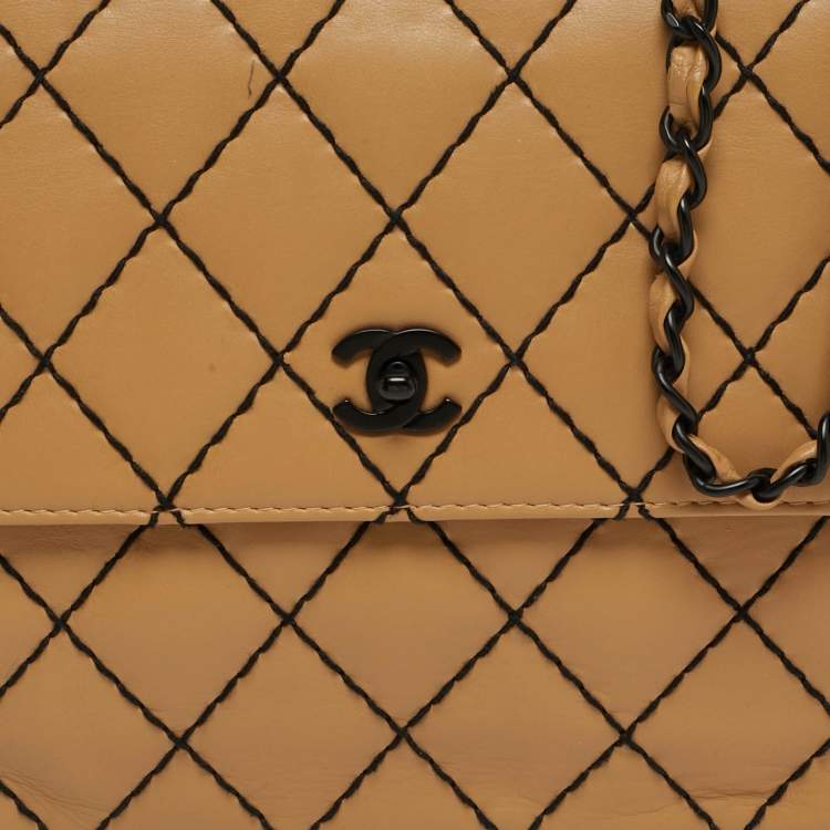 Pre Owned Chanel Beige/Black Wild Stitch Quilted Leather Flap Bag