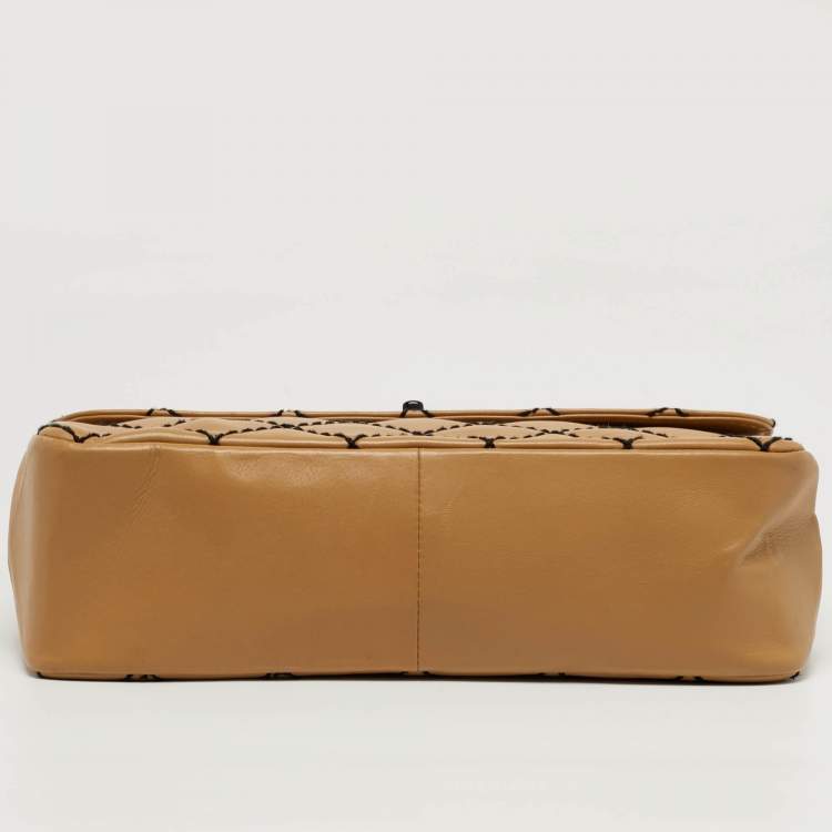 Pre Owned Chanel Beige/Black Wild Stitch Quilted Leather Flap Bag