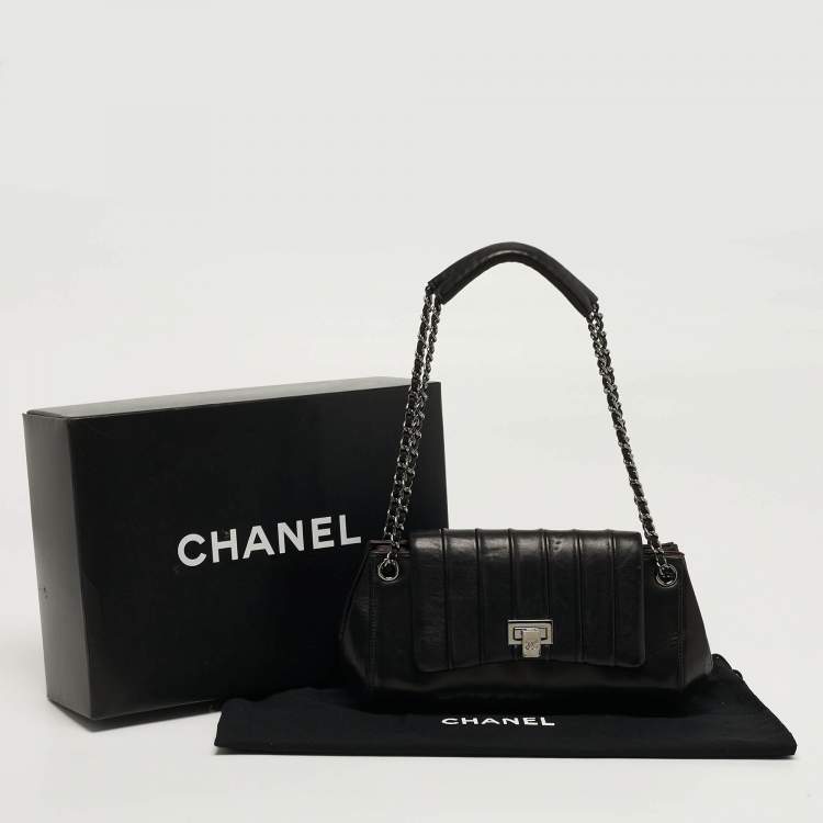 Pre Owned Chanel Accordion Black Vertical Quilted Leather Flap Bag