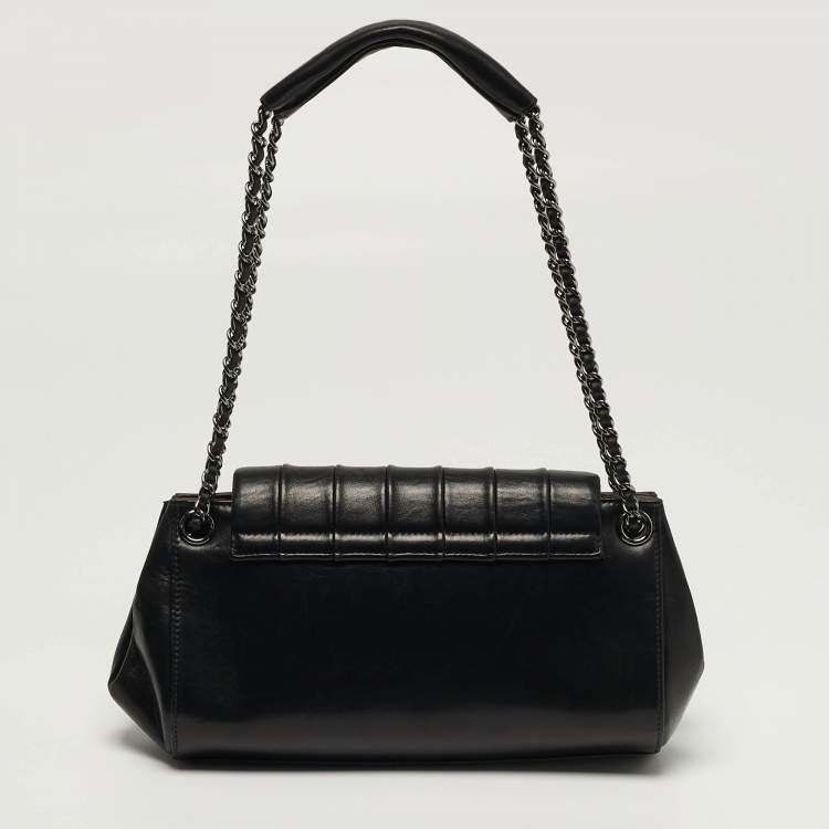 Pre Owned Chanel Accordion Black Vertical Quilted Leather Flap Bag