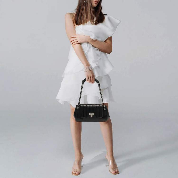 Pre Owned Chanel Accordion Black Vertical Quilted Leather Flap Bag