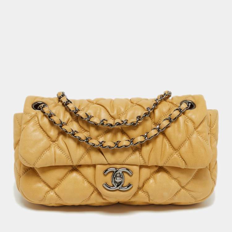 Pre Owned Chanel Small Yellow Bubble Quilted Leather Flap Bag