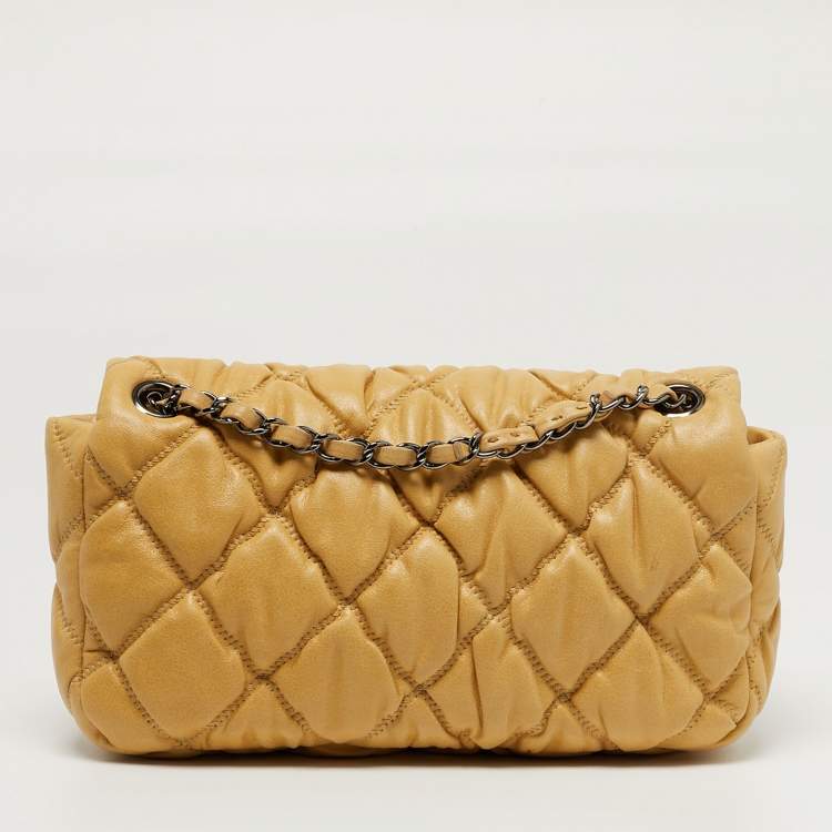 Pre Owned Chanel Small Yellow Bubble Quilted Leather Flap Bag