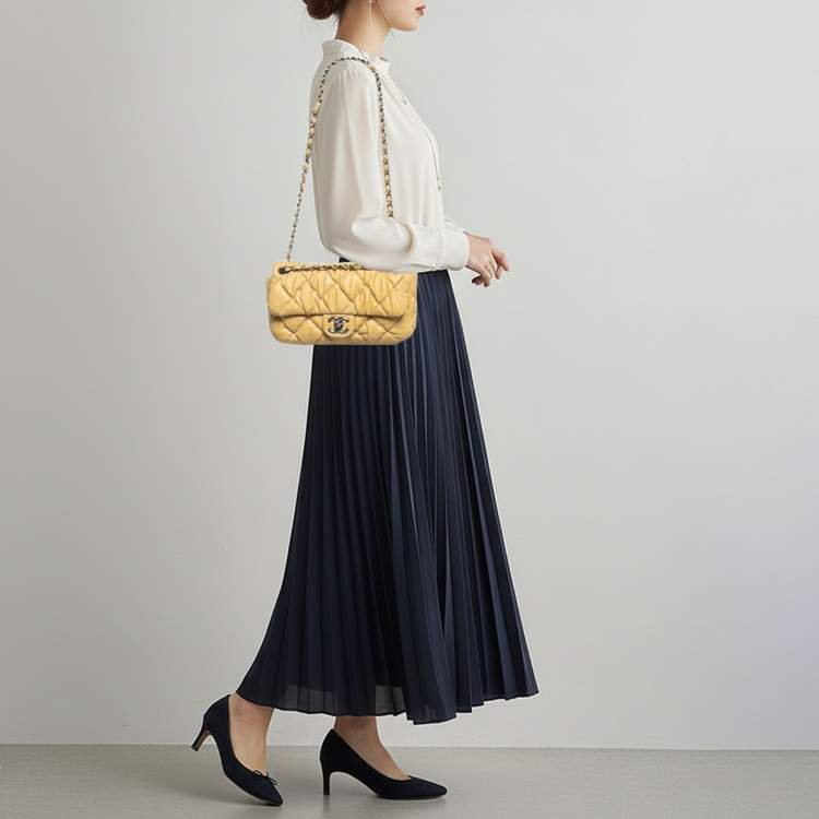 Pre Owned Chanel Small Yellow Bubble Quilted Leather Flap Bag