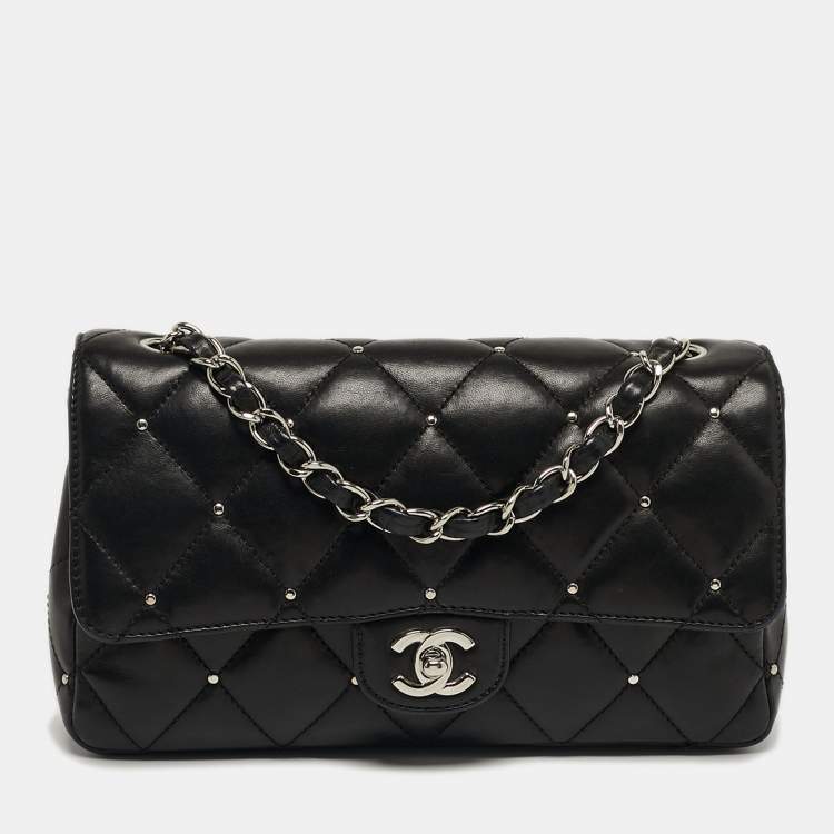 Pre Owned Chanel Classic Single Flap Medium Studded Quilted Leather Shoulder Bag