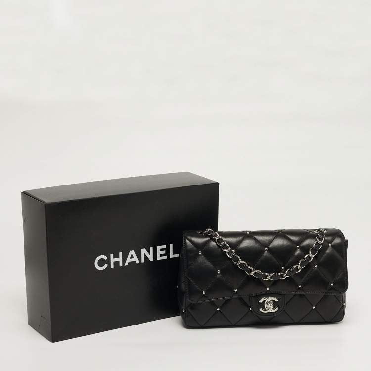 Pre Owned Chanel Classic Single Flap Medium Studded Quilted Leather Shoulder Bag