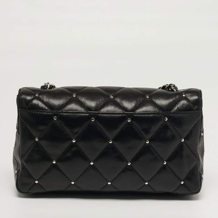 Pre Owned Chanel Classic Single Flap Medium Studded Quilted Leather Shoulder Bag