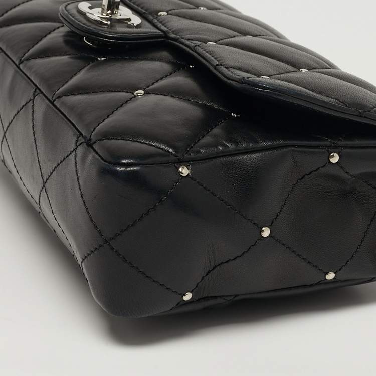 Pre Owned Chanel Classic Single Flap Medium Studded Quilted Leather Shoulder Bag