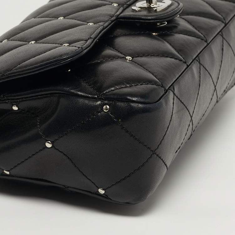Pre Owned Chanel Classic Single Flap Medium Studded Quilted Leather Shoulder Bag