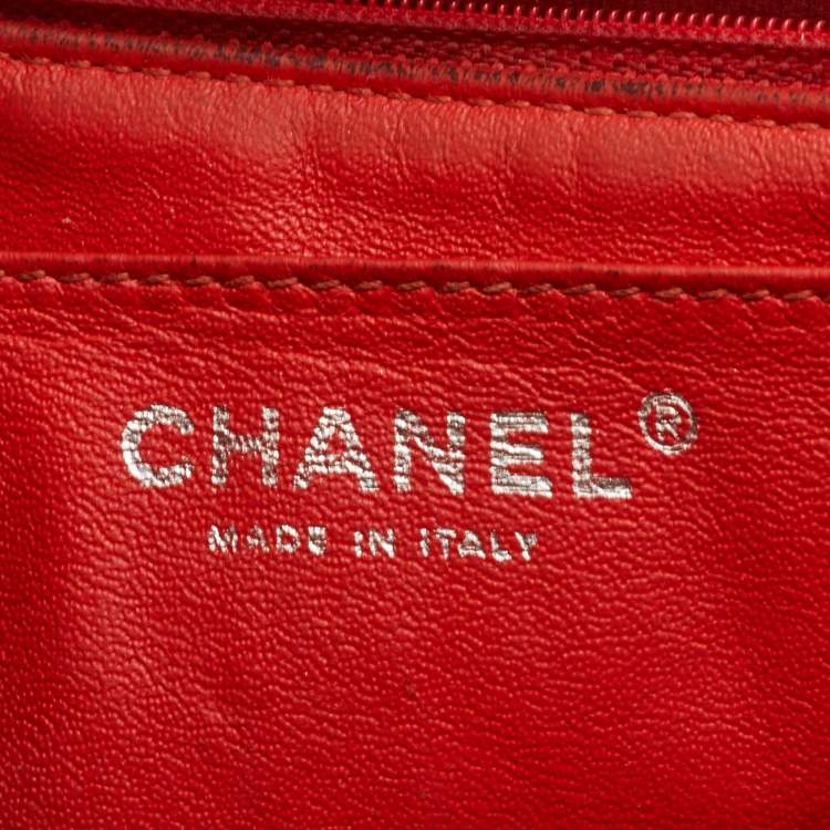 Pre Owned Chanel Classic Single Flap Jumbo Orange Chevron Patent Leather Shoulder Bag