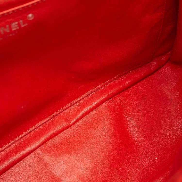 Pre Owned Chanel Classic Single Flap Jumbo Orange Chevron Patent Leather Shoulder Bag