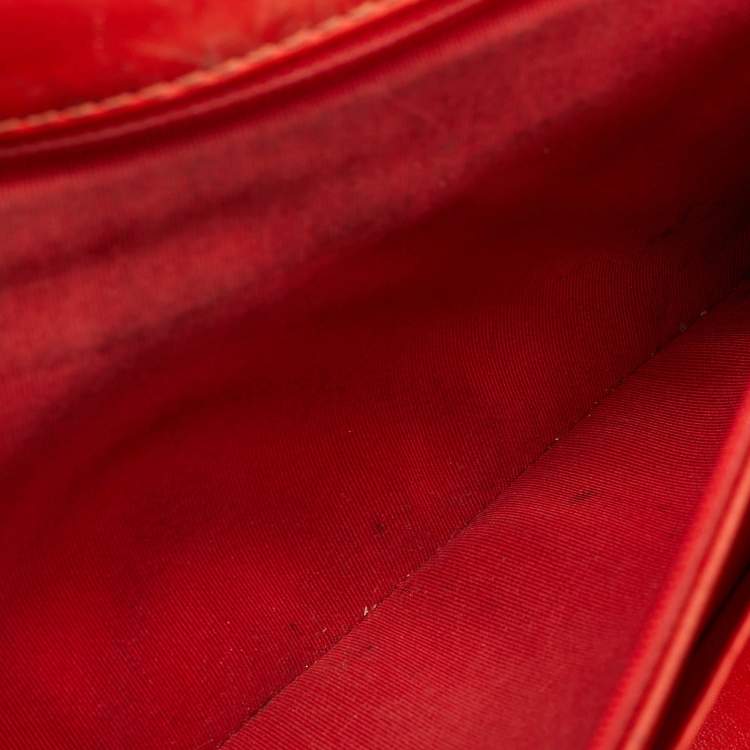 Pre Owned Chanel Classic Single Flap Jumbo Orange Chevron Patent Leather Shoulder Bag