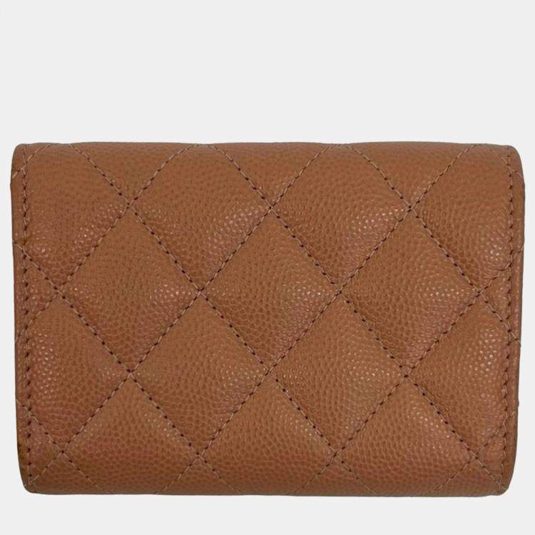 Pre Owned Chanel Brown CC Quilted Caviar Trifold Wallet