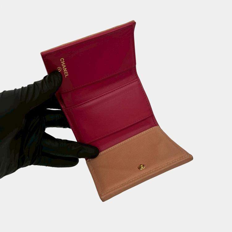 Pre Owned Chanel Brown CC Quilted Caviar Trifold Wallet