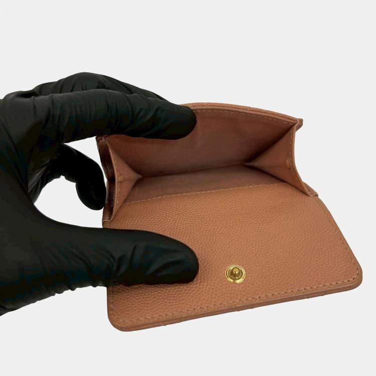Pre Owned Chanel Brown CC Quilted Caviar Trifold Wallet