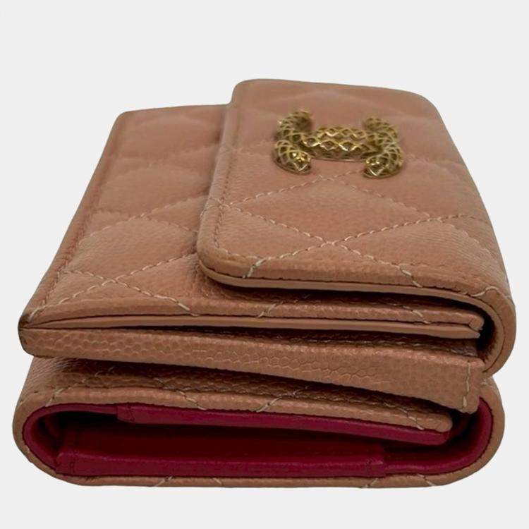 Pre Owned Chanel Brown CC Quilted Caviar Trifold Wallet