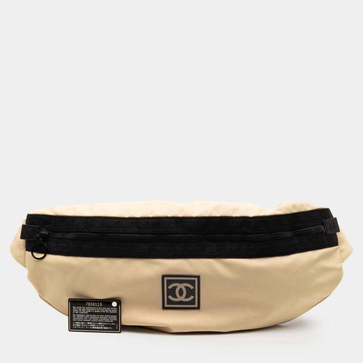 Pre Owned Chanel Black/Beige Nylon CC Sport Line Belt Bag