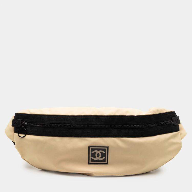 Pre Owned Chanel Black/Beige Nylon CC Sport Line Belt Bag