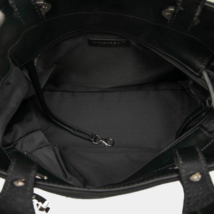 Pre Owned Chanel Black Small Quilted Coated Canvas Paris Biarritz Tote