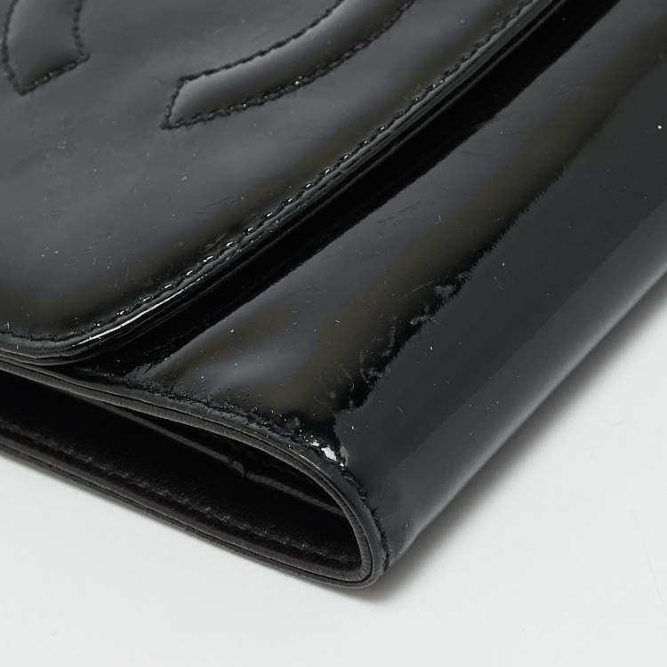 Pre Owned Chanel CC Timeless Black Patent Leather Trifold Wallet